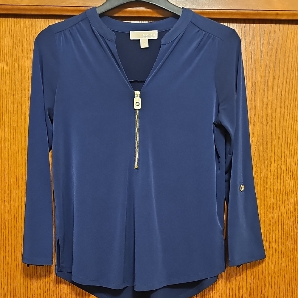Michael Kors Navy Zip-Front Blouse
